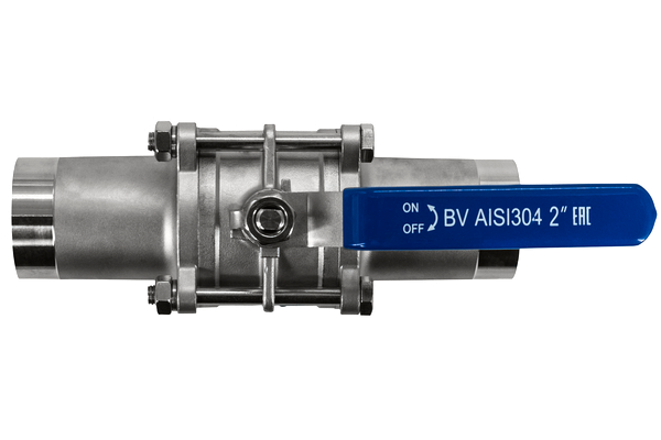 Кран шаровый приварной трехсоставной нержавеющий (3PC), AISI304 DN50 (2"), (CF8), PN40