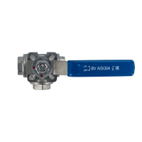 Кран шаровый трехходовой (L-тип) нержавеющий, AISI304 DN15 (1/2"), (CF8), PN64
