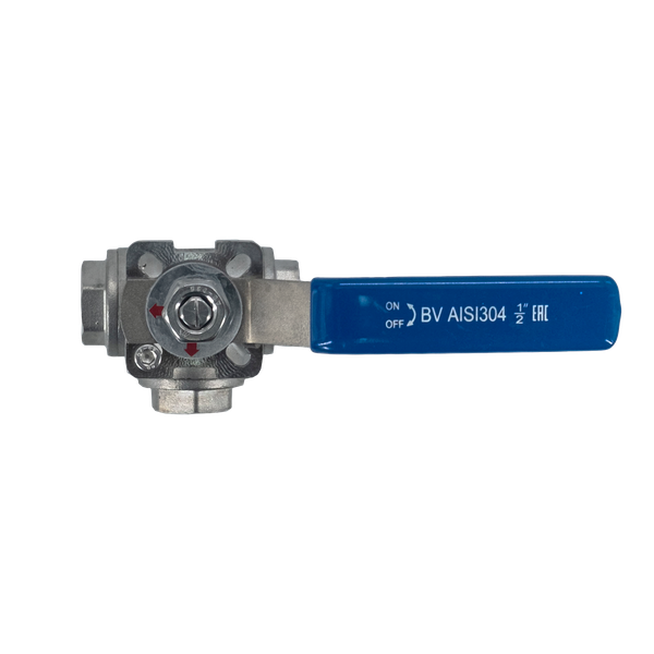 Кран шаровый трехходовой (L-тип) нержавеющий, AISI304 DN15 (1/2"), (CF8), PN64