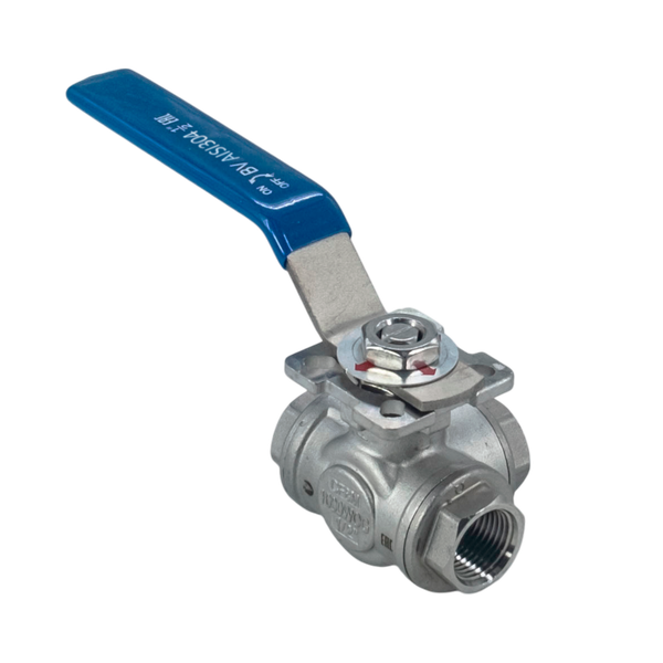 Кран шаровый трехходовой (T-тип) нержавеющий, AISI304 DN15 (1/2"), (CF8), PN64