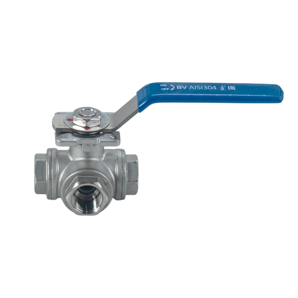 Кран шаровый трехходовой (T-тип) нержавеющий, AISI304 DN15 (1/2"), (CF8), PN64