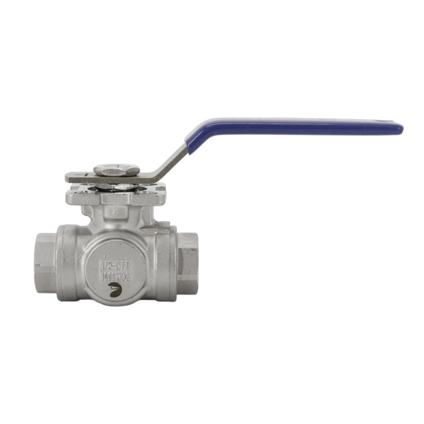Кран шаровый трехходовой (T-тип) нержавеющий, AISI304 DN15 (1/2"), (CF8), PN64