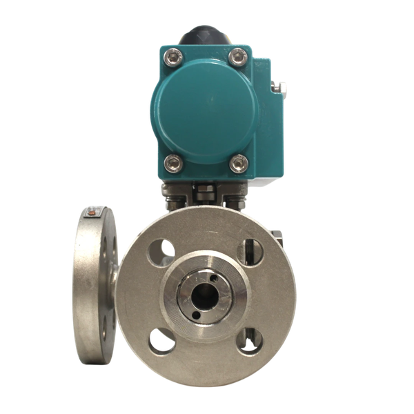 Кран шаровый трехходовой (T-тип) фланцевый, AISI316 DN100, PN16 с односторонним пневмоприводом AT140