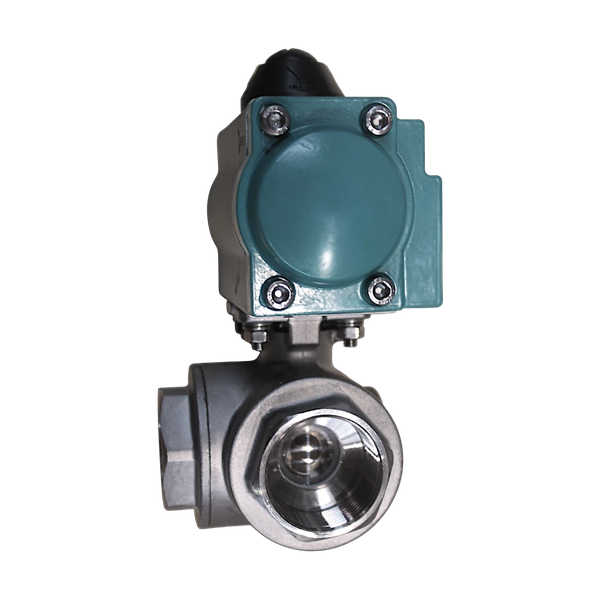 Кран шаровый трёхходовой L-тип, AISI304 DN32 (1_1/4"), с двухсторонним пневмоприводом AT52D