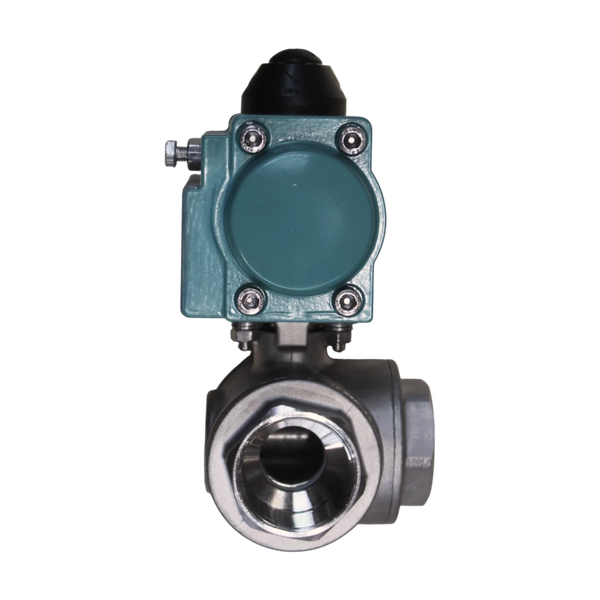 Кран шаровый трёхходовой L-тип, AISI304 DN32 (1_1/4"), с односторонним пневмоприводом AT52S