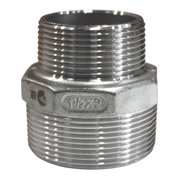 Ниппель резьбовой переходной нержавеющий,  AISI304 DN50 х DN40 ( 2" х 1_1/2"), (CF8), PN16