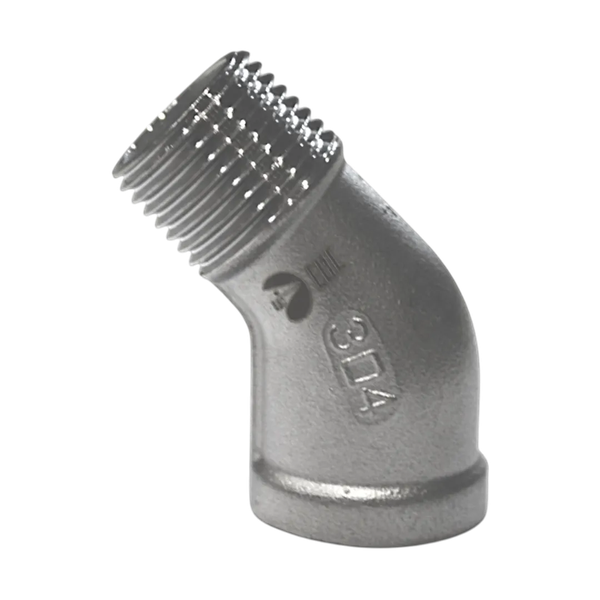 Отвод резьбовой нр/вр 45° нержавеющий, AISI304 DN15 (1/2"), (CF8), PN16