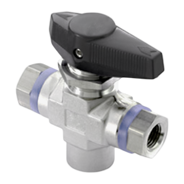 Кран шаровый муфтовый трехходовой серия Т, ( вр.NPT 1/4" x вр.NPT 1/4" ), PTFE, 413PN