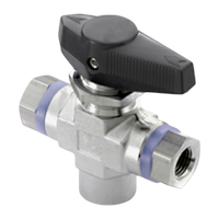 Кран шаровый муфтовый трехходовой серия Т, ( вр.NPT 1/4" x вр.NPT 1/4" ), PTFE, 689PN